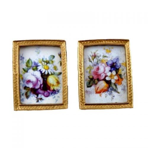  Melody Jane Dolls Houses House Miniature Accessory 2 Flower Pictures Paintings in Gold Frames