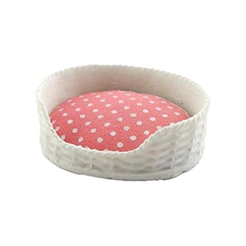  Melody Jane Dolls Houses Melody Jane Dollhouse Pink & White Dog Cat Bed Basket & Cushion Miniature Pet Accessory