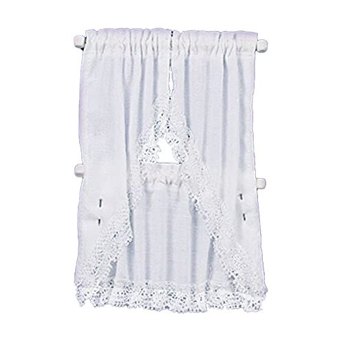  Melody Jane Dolls Houses Melody Jane Dollhouse White Kitchen Curtains & Valance on Rail Miniature Window Accessory