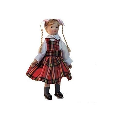  Melody Jane Dolls Houses Melody Jane Dollhouse Girl in Tartan Pinafore Miniature Porcelain 1:12 People