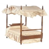 Melody Jane Dolls Houses Walnut Double 4 Poster Canopy Bed Miniature 1:12 Bedroom Furniture