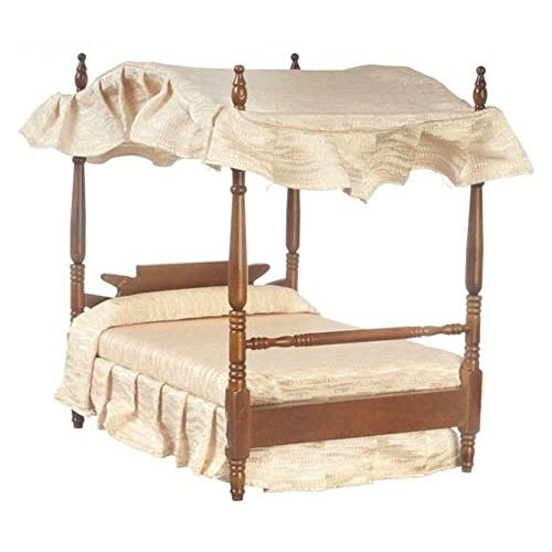  Melody Jane Dolls Houses Walnut Double 4 Poster Canopy Bed Miniature 1:12 Bedroom Furniture