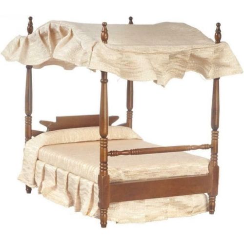  Melody Jane Dolls Houses Walnut Double 4 Poster Canopy Bed Miniature 1:12 Bedroom Furniture