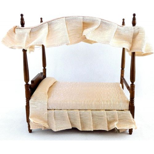  Melody Jane Dolls Houses Walnut Double 4 Poster Canopy Bed Miniature 1:12 Bedroom Furniture