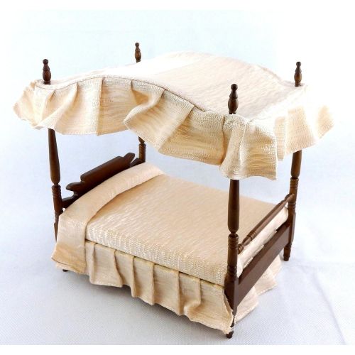  Melody Jane Dolls Houses Walnut Double 4 Poster Canopy Bed Miniature 1:12 Bedroom Furniture