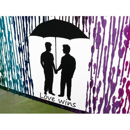  Fem By Design Gay Wedding Gift, 22x28 Melted Crayon Art Canvas Painting, Love Wins