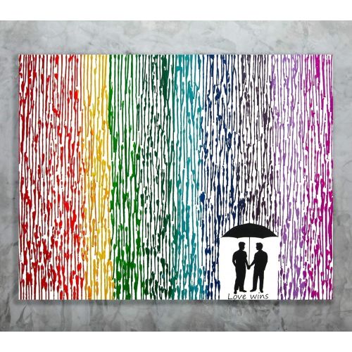  Fem By Design Gay Wedding Gift, 22x28 Melted Crayon Art Canvas Painting, Love Wins