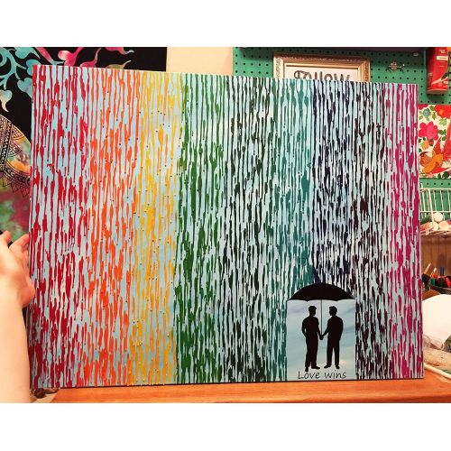  Fem By Design Gay Wedding Gift, 22x28 Melted Crayon Art Canvas Painting, Love Wins
