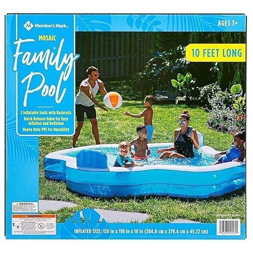  Members Mark Elegant Family Pool 10 Feet Long 2 Inflatable Seats with Backrests. New Version