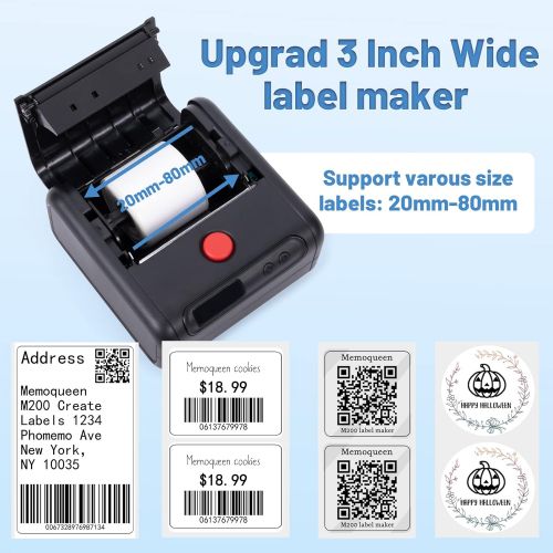  [아마존베스트]Memoqueen Phomemo Ultra-Fast Label Maker Compatible with iOS & Android Phone, 3inch Wider Thermal Photo Label Maker Apply to Images, Barcode, Transparent Label - Black