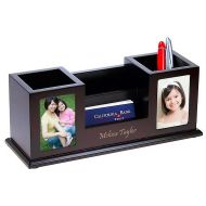 /MemorableGift Engraved Multi-Function Desk Organizer with Twin Photo Frames