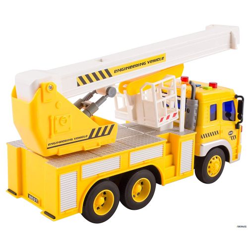  Memtes Friction Powered Hoist Bucket Construction Truck Toy with Lights and Sounds for Kids