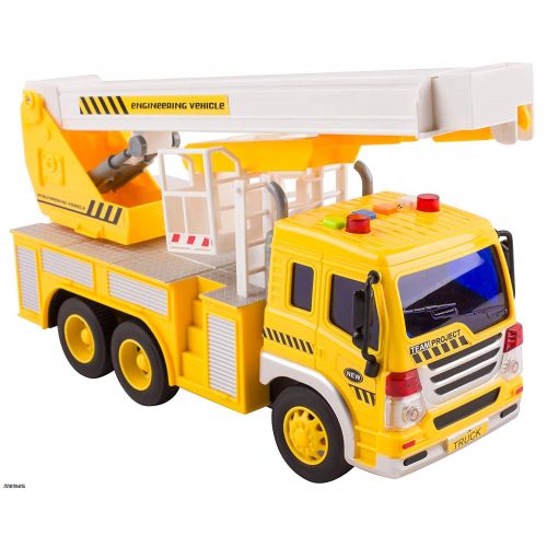  Memtes Friction Powered Hoist Bucket Construction Truck Toy with Lights and Sounds for Kids