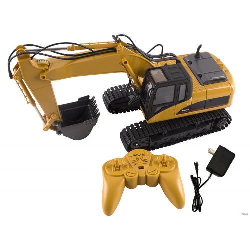  Memtes 15 Channel Full Functional Remote Control Excavator Tractor Construction Toy, Metal Shovel, with Lights and Sounds
