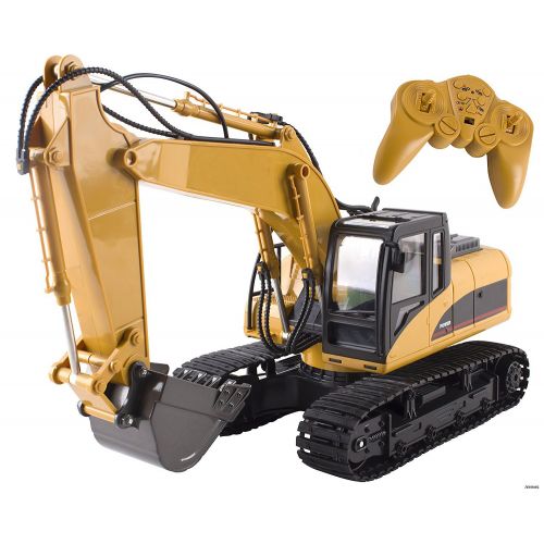  Memtes 15 Channel Full Functional Remote Control Excavator Tractor Construction Toy, Metal Shovel, with Lights and Sounds