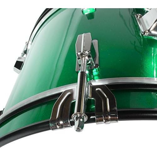  Mendini by Cecilio 16 inch 3-Piece Kids/Junior Drum Set with Adjustable Throne, Cymbal, Pedal & Drumsticks, Metallic Green, MJDS-3-GN