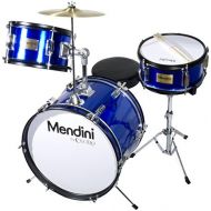 Mendini by Cecilio 16 inch 3-Piece Kids/Junior Drum Set with Adjustable Throne, Cymbal, Pedal & Drumsticks, Metallic Blue, MJDS-3-BL