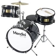 Mendini by Cecilio 16 inch 3-Piece Kids/Junior Drum Set with Adjustable Throne, Cymbal, Pedal & Drumsticks, Metallic Black, MJDS-3-BK