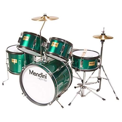  Mendini by Cecilio 16 inch 5-Piece Complete Kids/Junior Drum Set with Adjustable Throne, Cymbal, Pedal & Drumsticks, Metallic Green, MJDS-5-GN