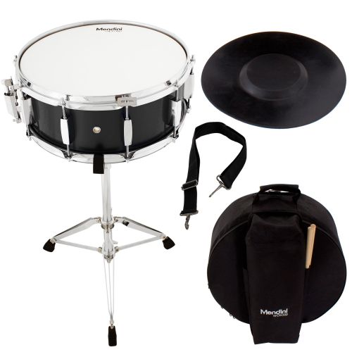  Mendini by Cecilio Student Snare Drum Set with Gig Bag, Sticks, Stand and Practice Pad Kit, Black