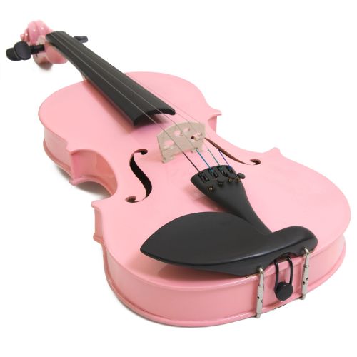  Mendini by Cecilio Full Size 44 MV-Pink Handcrafted Solid Wood Violin Pack with 1 Year Warranty, Shoulder Rest, Bow, Rosin, Extra Set Strings, 2 Bridges & Case, Metallic Pink