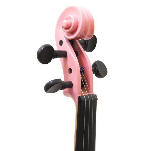  Mendini by Cecilio Full Size 44 MV-Pink Handcrafted Solid Wood Violin Pack with 1 Year Warranty, Shoulder Rest, Bow, Rosin, Extra Set Strings, 2 Bridges & Case, Metallic Pink