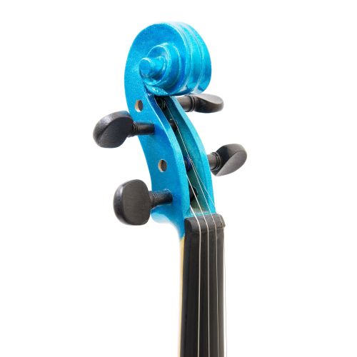  Mendini by Cecilio Size 12 MV-Blue Handcrafted Solid Wood Violin with 1 Year Warranty, Shoulder Rest, Bow, Rosin, Extra Set Strings, 2 Bridges & Case, Metallic Blue