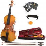Mendini by Cecilio Mendini Size 12 MV400 Ebony Fitted Solid Wood Violin with 2 Bows, Shoulder Rest and Extra Strings