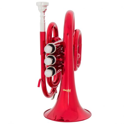  Mendini by Cecilio Red Bb Pocket Trumpet w1 Year Warranty, Tuner, Stand, Pocketbook and Deluxe Case, MPT-RL