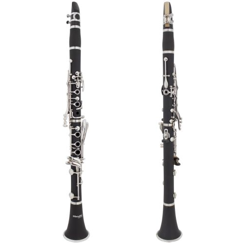  Mendini by Cecilio MCT-JE2 Black Ebonite Bb Clarinet w 2 Barrels, 1 Year Warranty, Stand, Tuner, 10 Reeds, Pocketbook, Mouthpiece, Case, B Flat