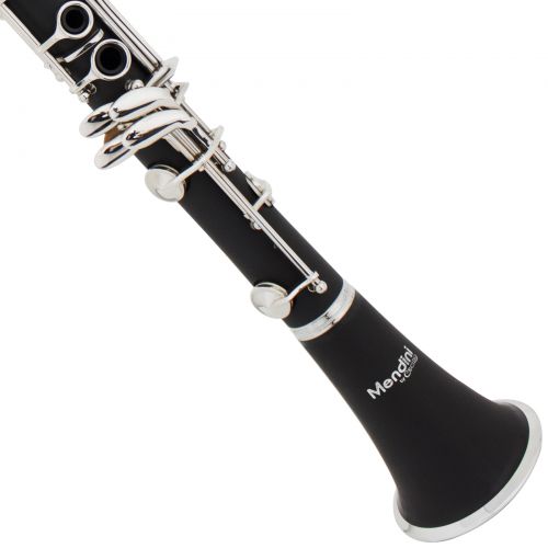  Mendini by Cecilio MCT-JE2 Black Ebonite Bb Clarinet w 2 Barrels, 1 Year Warranty, Stand, Tuner, 10 Reeds, Pocketbook, Mouthpiece, Case, B Flat