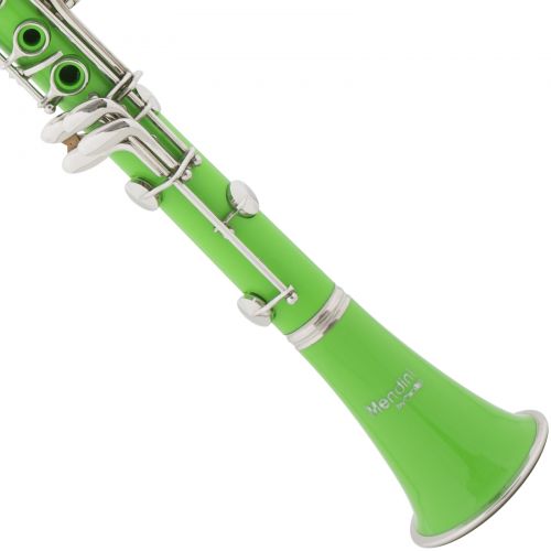 Mendini by Cecilio MCT-2G Green ABS Bb Clarinet w 2 Barrels, 1 Year Warranty, Stand, Tuner, 10 Reeds, Pocketbook, Mouthpiece, Case, B Flat
