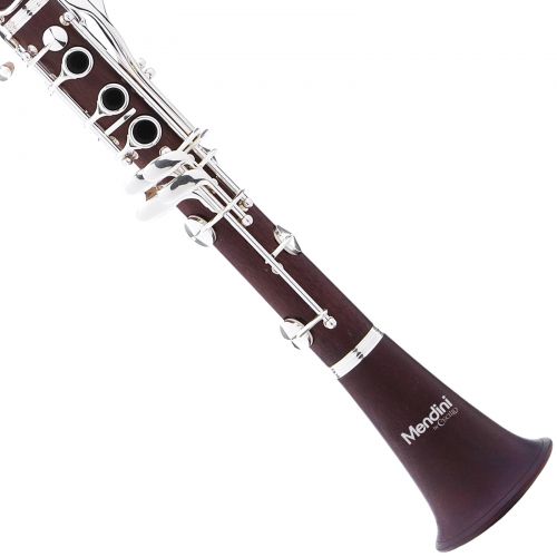 Mendini by Cecilio MCT-30 Rosewood Bb Clarinet wSilver Plated Keys, Italian Pads, 1 Year Warranty, Stand, Tuner, 10 Reeds, Pocketbook, Mouthpiece, Case, B Flat