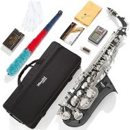 Mendini By Cecilio Eb Alto Saxophone - Case, Tuner, Mouthpiece, 10 Reeds, Pocketbook - Black & NickelE Flat Musical Instruments