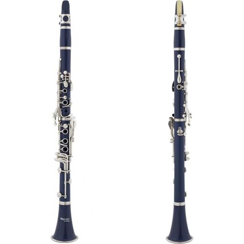  Mendini by Cecilio B Flat Beginner Clarinet with 2 Barrels, Case, Stand, Book, 10 Reeds, and Mouthpiece - Bb Student Clarinet Set, Wind & Woodwind Musical Instruments, Blue Clarinet