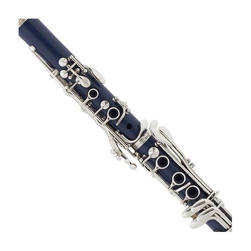  Mendini by Cecilio B Flat Beginner Clarinet with 2 Barrels, Case, Stand, Book, 10 Reeds, and Mouthpiece - Bb Student Clarinet Set, Wind & Woodwind Musical Instruments, Blue Clarinet