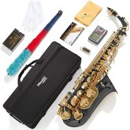 Mendini By Cecilio Eb Alto Saxophone - Case, Tuner, Mouthpiece, 10 Reeds, Pocketbook- Black & Gold E Flat Musical Instruments