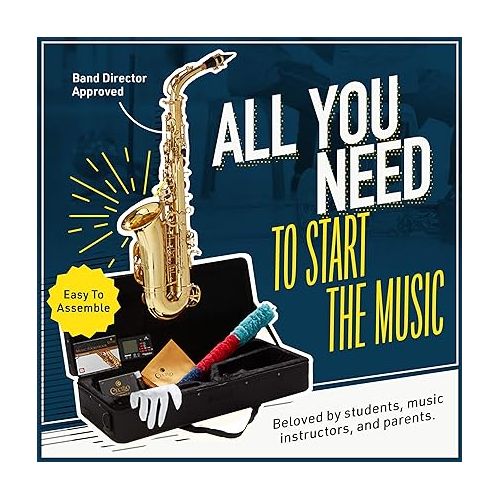  Mendini By Cecilio Eb Alto Saxophone - Case, Tuner, Mouthpiece, 10 Reeds, Pocketbook- Black & Gold E Flat Musical Instruments