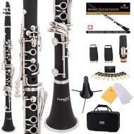 Mendini by Cecilio B Flat Beginner Student Clarinet with 2 Barrels, Case, Stand, Book, 10 Reeds, Mouthpiece and Warranty (Ebonite)