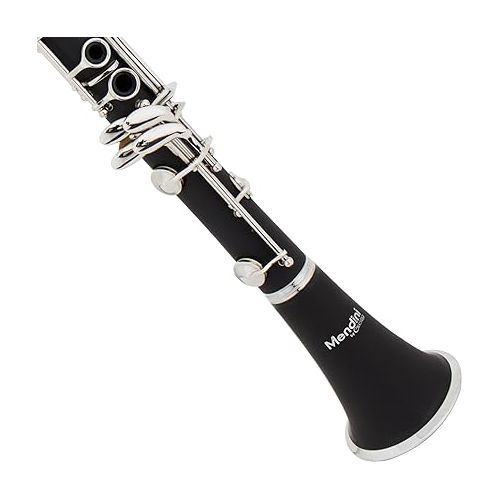  Mendini by Cecilio B Flat Beginner Student Clarinet with 2 Barrels, Case, Stand, Book, 10 Reeds, Mouthpiece and Warranty (Ebonite)