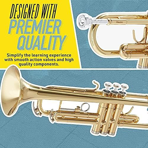  Mendini By Cecilio Bb Trumpet - Trumpets for Beginner or Advanced Student w/Case, Cloth, Oil, Gloves - Brass Musical Instruments For Kids & Adults