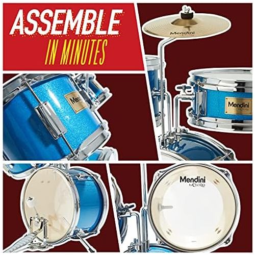  Mendini by Cecilio 13 inch 3-Piece Kids/Junior Drum Set with Throne, Cymbal, Pedal & Drumsticks, Royal Blue Metallic, MJDS-1-BB2