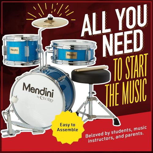  Mendini by Cecilio 13 inch 3-Piece Kids/Junior Drum Set with Throne, Cymbal, Pedal & Drumsticks (Red Metallic)