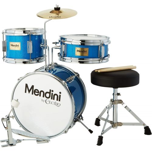  [아마존베스트]Mendini by Cecilio 13 inch 3-Piece Kids/Junior Drum Set with Throne, Cymbal, Pedal & Drumsticks (Blue Metallic)