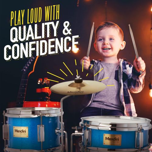  [아마존베스트]Mendini by Cecilio 13 inch 3-Piece Kids/Junior Drum Set with Throne, Cymbal, Pedal & Drumsticks (Blue Metallic)