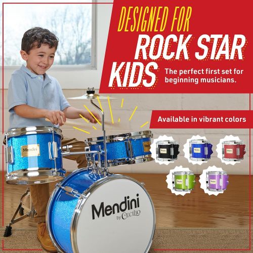  [아마존베스트]Mendini by Cecilio 13 inch 3-Piece Kids/Junior Drum Set with Throne, Cymbal, Pedal & Drumsticks (Blue Metallic)