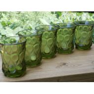 /MendozamVintage 5 Juice Tumblers, Small Vintage Glasses Noritake Spotlight in Olive Green, Flat Tumbler Lot
