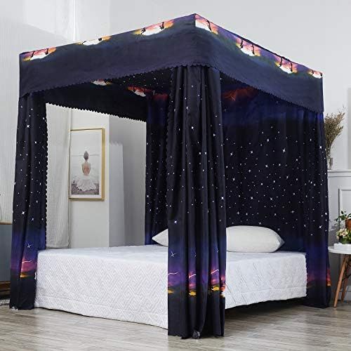  [아마존베스트]Mengersi Christmas Deer Four Corner Post Bed Curtain Canopy Bedroom Decoration for Girls Adults Windproof Lightproof Bed Canopies Gift (Twin,Deer)