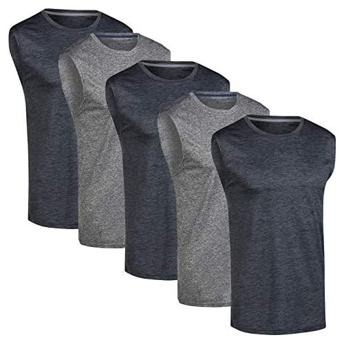  [아마존베스트]Real Essentials 5 Pack: Mens Dry-Fit Active Athletic Tech Tank Top - Workout & Training Activewear