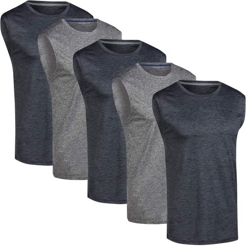  [아마존베스트]Real Essentials 5 Pack: Mens Dry-Fit Active Athletic Tech Tank Top - Workout & Training Activewear